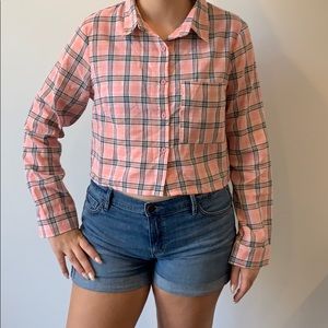 Daisy Street Pink Plaid Cropped Button-up Shirt